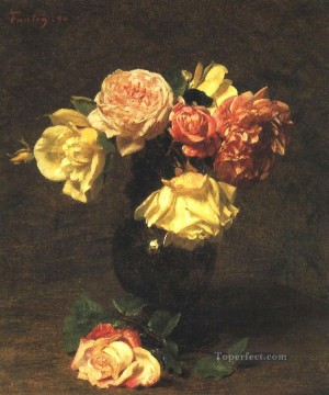 白とピンクのバラの花の画家アンリ・ファンタン・ラトゥール Oil Paintings